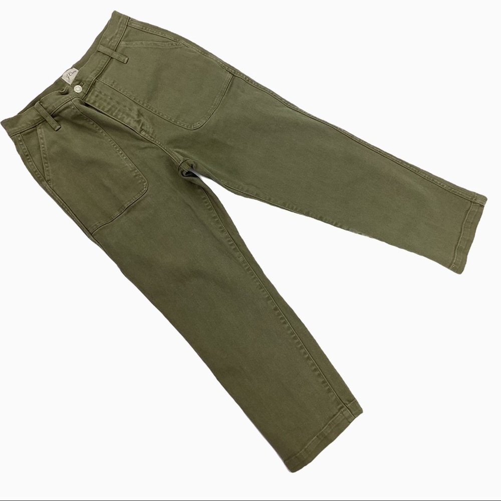 J Crew High Waisted Straight Leg Crop in Olive Green Cotton Twill. Sz. 29